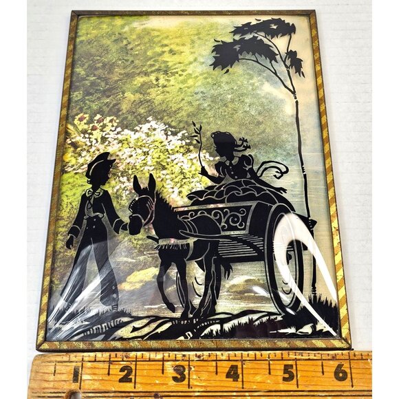 Vintage Silhouette Reverse Paint Art Glass Pictures With Brass Frames 6x8 - Picture 8 of 13
